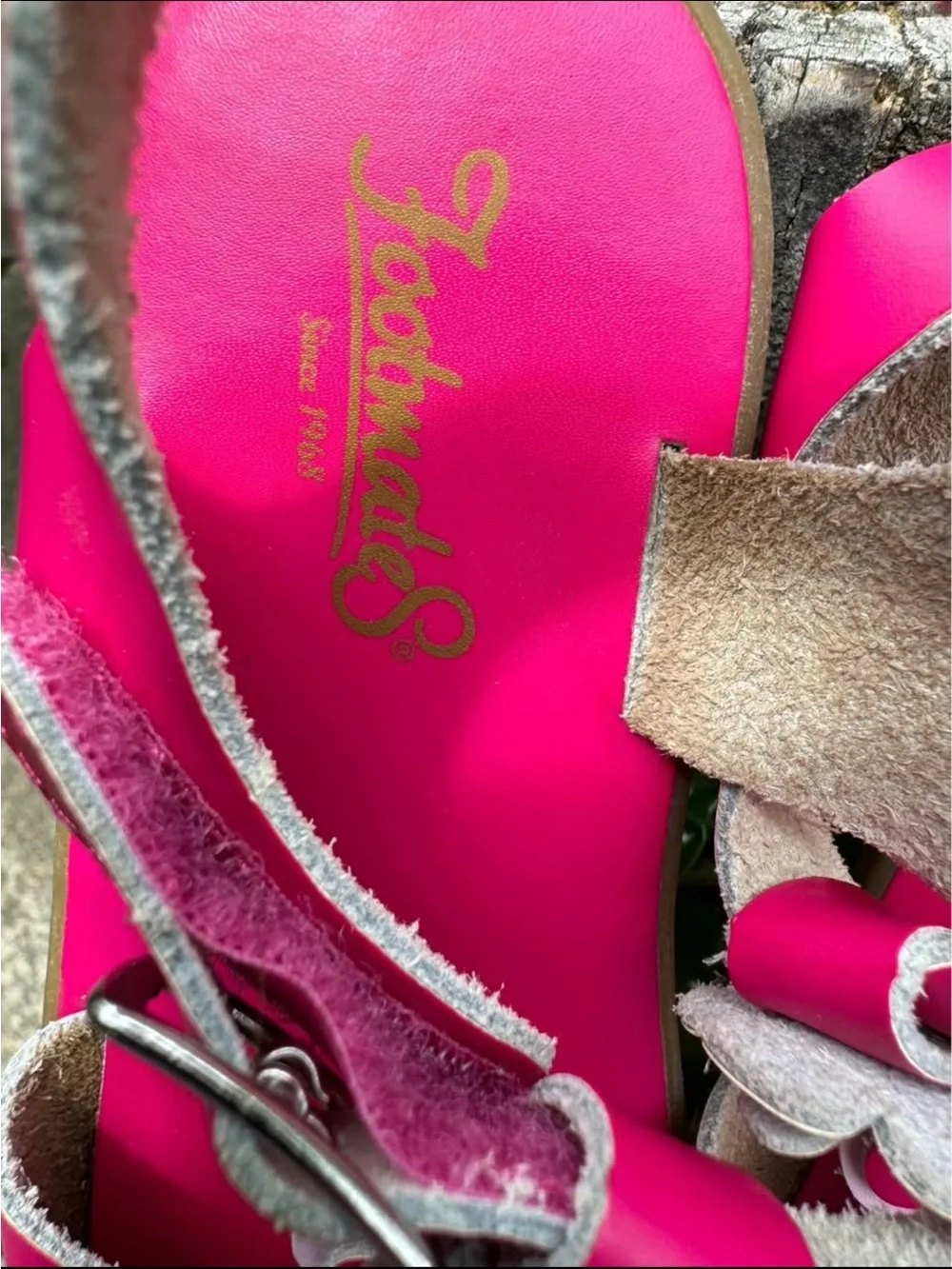 FootMates Girls Bright Pink Floral Buckle Sandals